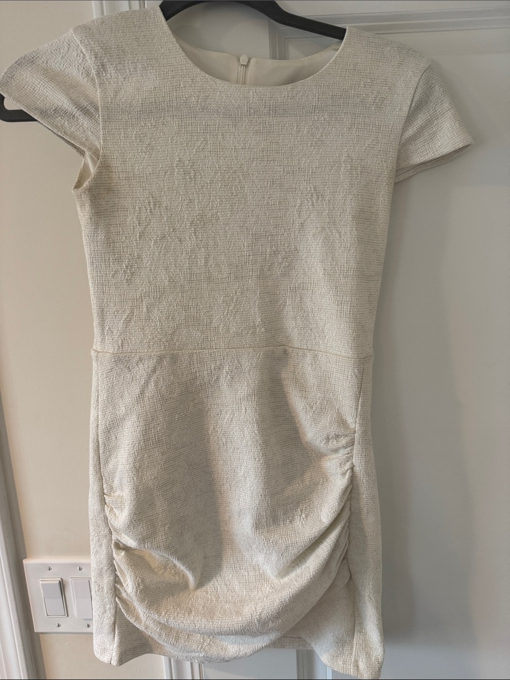Girls' Cream Textured Short-Sleeve Formal Dress
